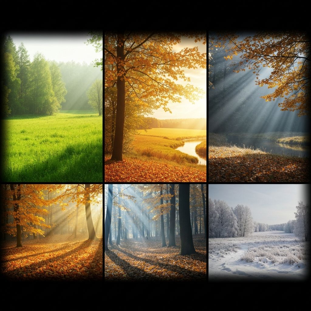 Природен пейзаж, показващ промяната на четирите сезона